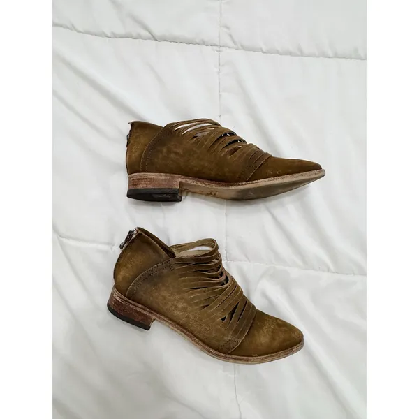 Free People Lost Valley Leather Ankle Boots Taupe Strappy Back Zip EU 37 Boho - Image 3