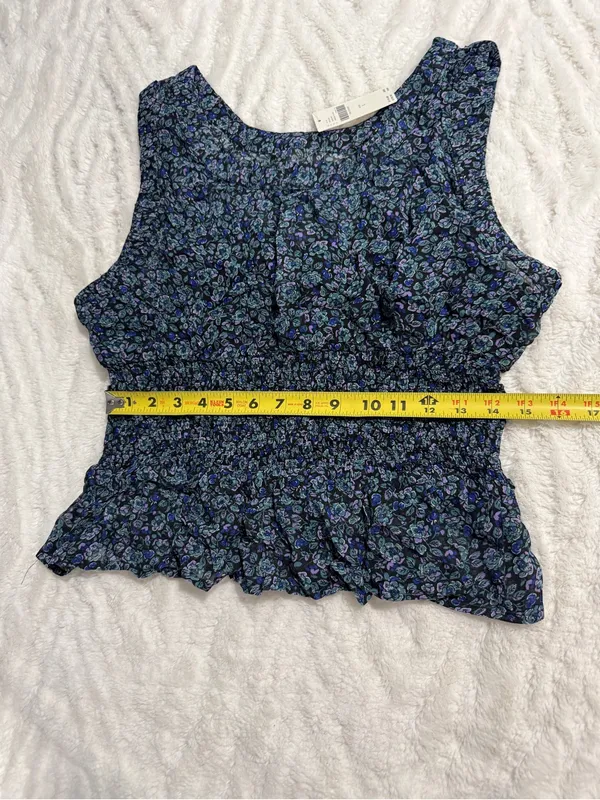 Anthropologie Smocked Chiffon Tank Top NWT Large Floral Peplum Blouse - Image 10