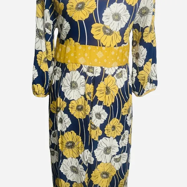 Butter Yellow Blue Floral Midi Sun‎ Dress Med Y2K Coastal Cowgirl Boho Cottage - Image 3