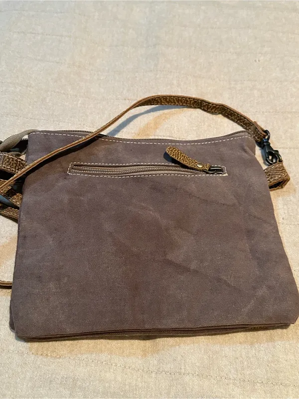 Myra Bag Brown Canvas Patterned Crossbody - Image 4