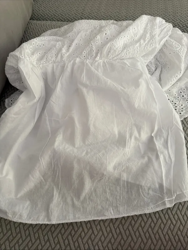 Made in Italy White Eyelet Ruffle Strap Bustier Cinched Line Dress 100% Cotton - Image 9