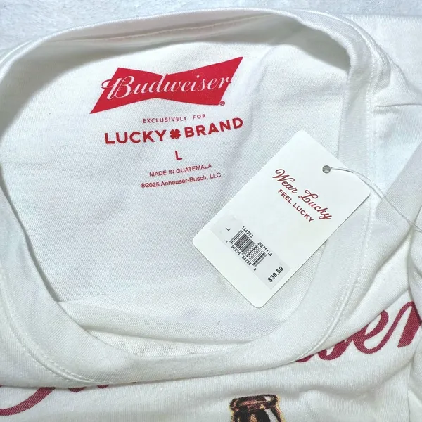 Lucky Brand Budweiser Graphic T-Shirt White Beer Bottle Logo Large NEW‎ - Image 3