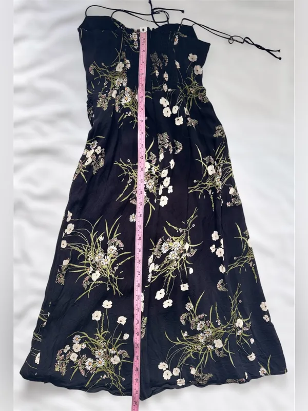 Reformation Kourtney Veuve Floral Midi Dress Black Petite 4P Tie Strap Slit - Image 11
