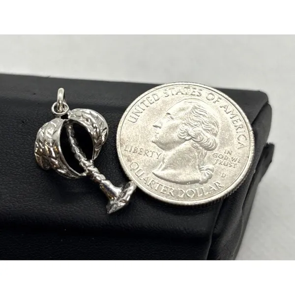 Vintage Palm Tree Tropical Charm Pendant Sterling‎ 925 Silver 1960s 3.1g 3D - Image 2