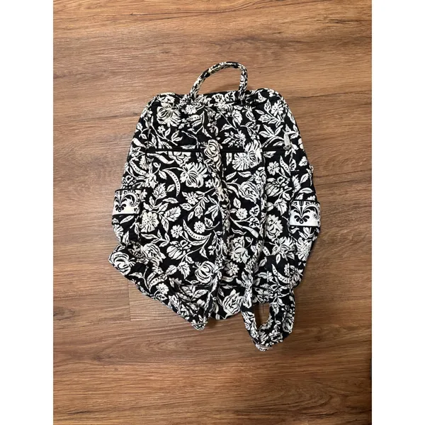 Aerie Black White Floral Quilted Backpack School Travel Bag Marie Collection - Image 3