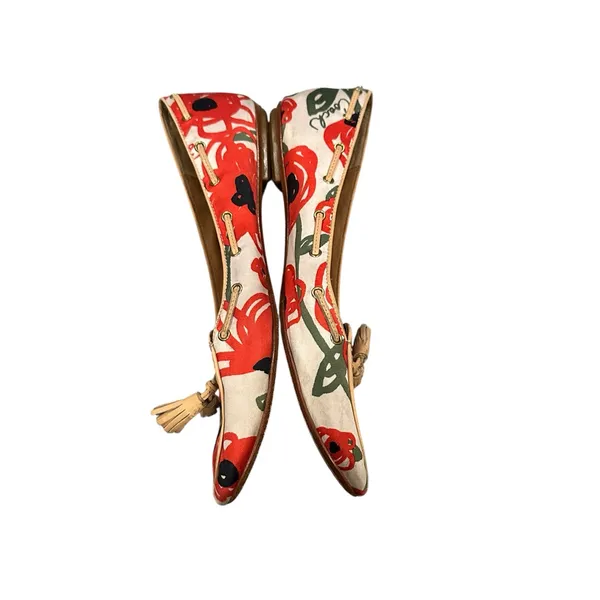 Coach Malika Floral Tassel Satin Loafer Red, Green, Cream Black Shoes 8.5 - Image 3