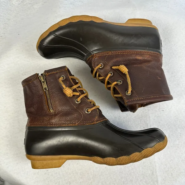 Sperry Women's 7.5 Duck‎ Boots Brown Leather Rubber Waterproof Winter Rain Boots - Image 7