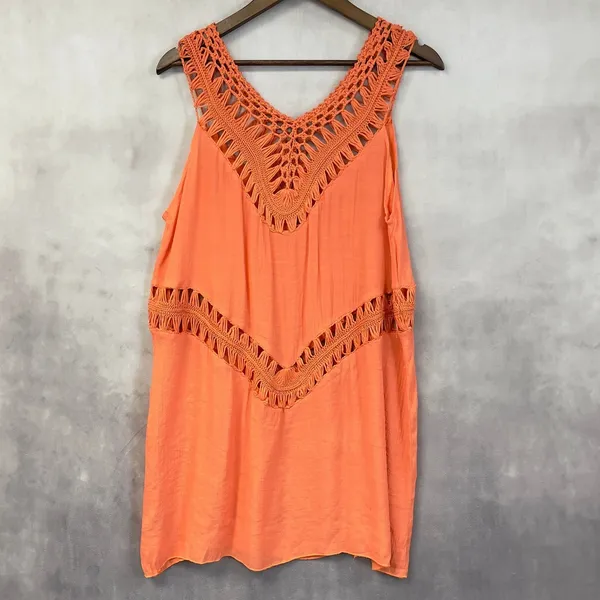 Bohemian Crochet Trim Tank Top Coverup‎ Women Medium Flowy Indie Coastal Cowgirl - Image 2