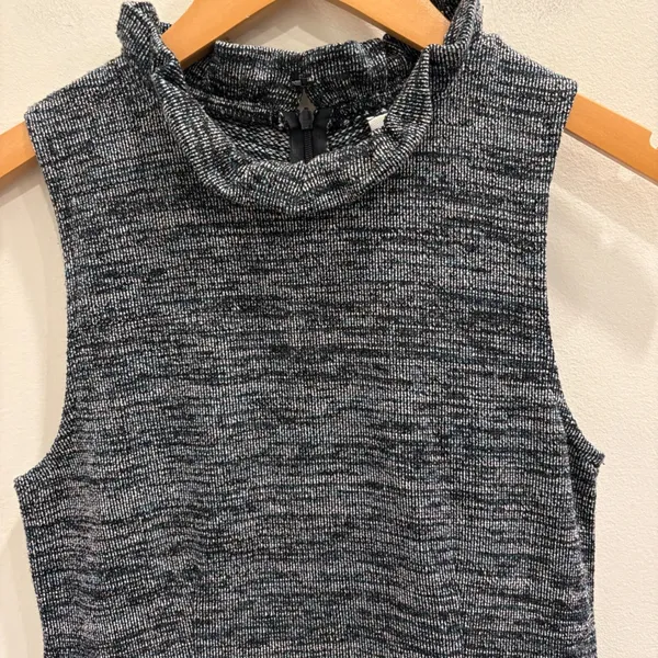 Ganni Pinnacle Dress Black Gray Space Dye Ruffle High Neck Pleated‎ Mini Twee S - Image 5