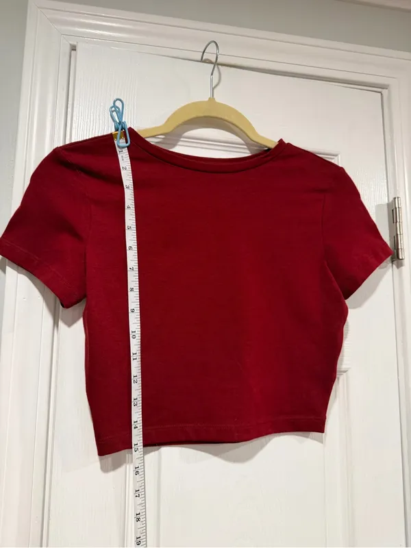 NWT Wild Fable Size S Burgundy Cropped Baby Tee Short Sleeve Crew Neck - Image 2