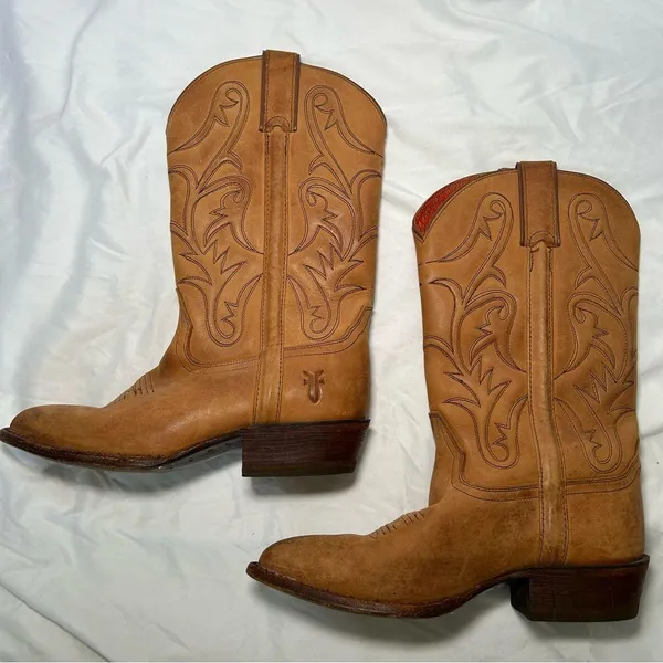 Frye vintage tan western cowboy pull on pointed toe boots women’s shoe size 7.5 - Image 6