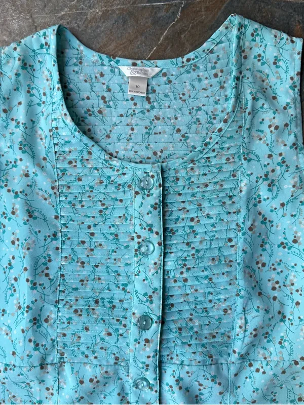 Christopher & Banks Teal Floral Pintuck Maxi Dress - Size 10 Y2K 2000s - Image 2