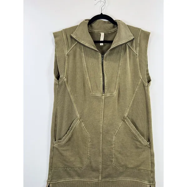 Anthropologie Daily Practice Mini Dress Green Meru Zip Front Sleeveless Medium - Image 6