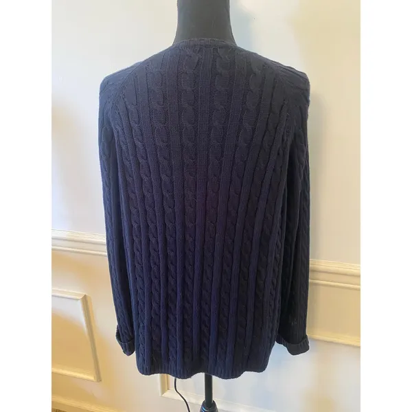 L.L. Bean Women's Cable Knit Vintage Cardigan Sweater Cotton Button Up - Image 3