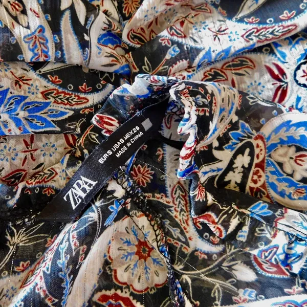 ZARA Paisley Floral Ruched Dress Ruffled Mini Metallic Party Cocktails Small‎ - Image 11