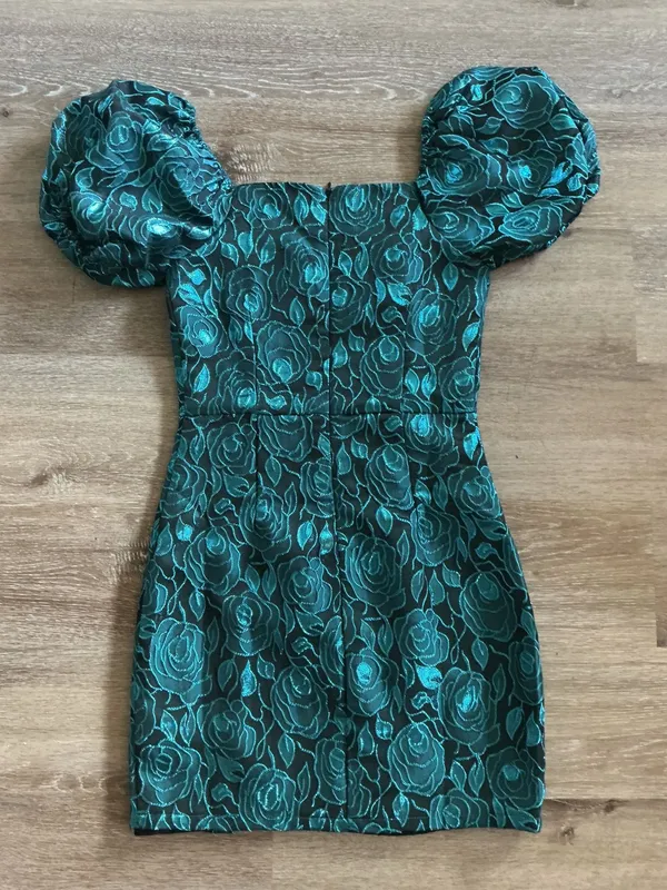 Lulus Teal and Black floral homecoming dress - Image 2