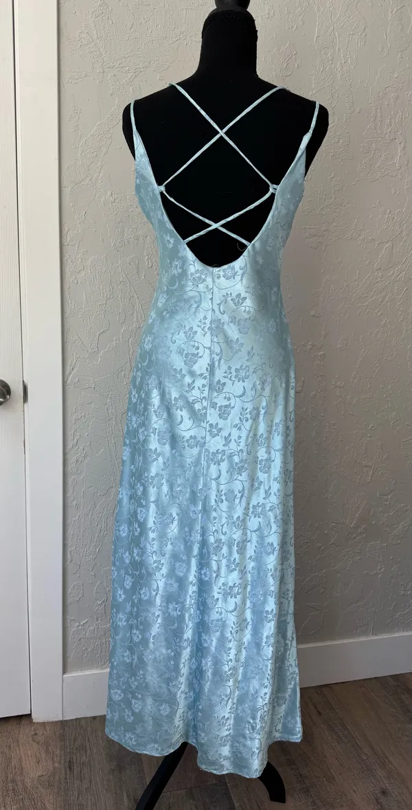 Steppin Out 1990s Vintage Blue Slip Dress - Image 3