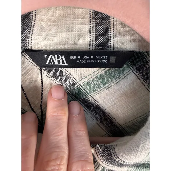 Zara Plaid Overshirt Shacket Green White‎ Black Check Button Front Pockets M - Image 6