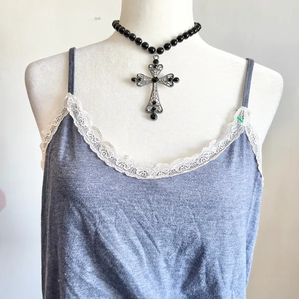 Vintage Blue Lace Trim Tank Top, Coquette, Cottagecore, Vintage,‎ Large - Image 2