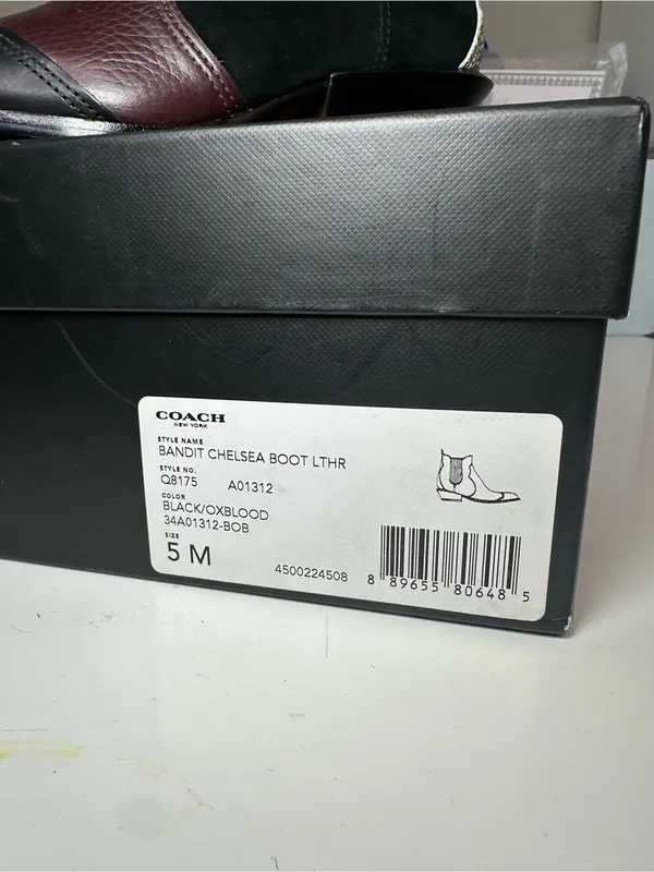 Coach 1941 Bandit Chelsea Ankle Boots Black Oxblood Leather Size 5 NIB - Image 10
