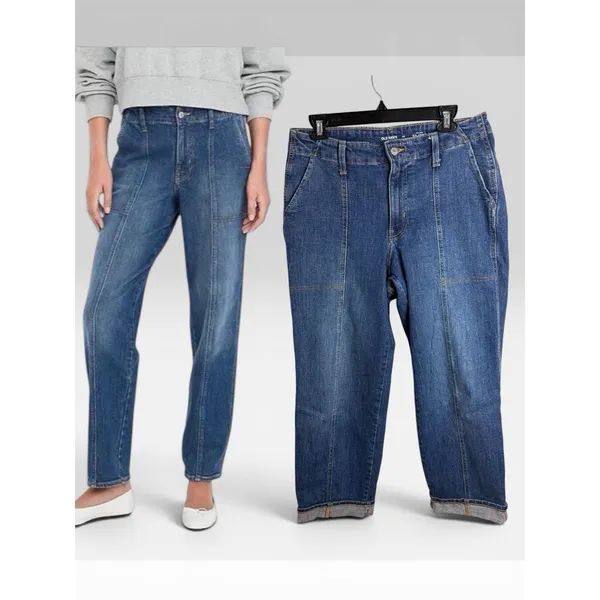 Old Navy OG Loose Tapered High Rise Denim Jeans Size 10 Blue Dark Stretch Pocket - Image 2