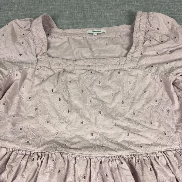 Madewell Dress Womens Large Pink Square Neck Eyelet Floral Short Sleeve Sundress - Image 3