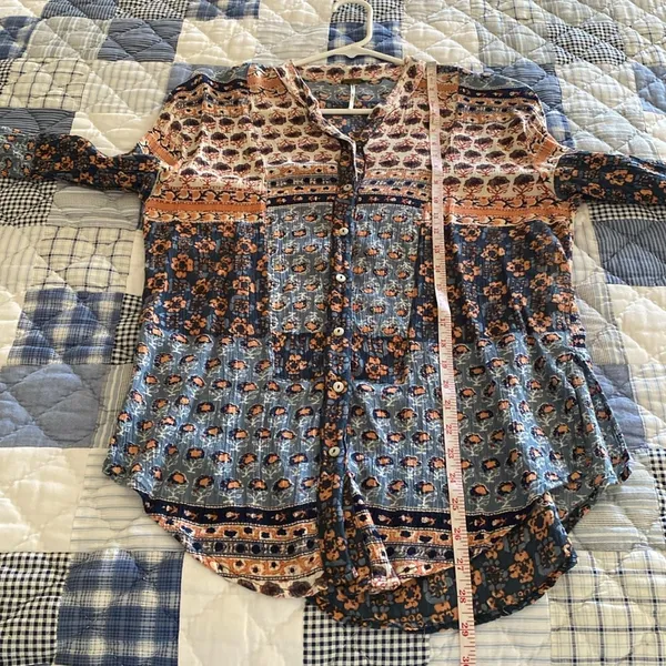 Free People Caravan Block Print Button Front Blouse Top S - Image 8