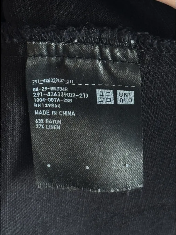 UNIQLO Linen Blend A-Line Midi Dress Black Sleeveless Tie Waist Size S - Image 8