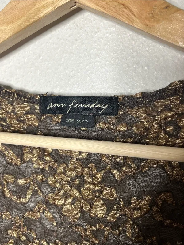 Y2K Vintage Ann Ferriday Chocolate Brown Floral Lace Tie Front Cardigan Top - Image 8