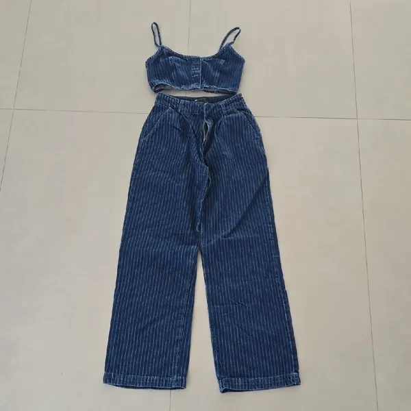ASOS DESIGN Tailored Pinstripe Jeans Pants and Crop Top Set - Image 2