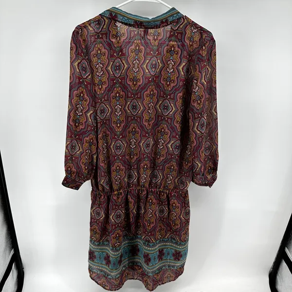 Stetson Blouson Dress Printed Collared V Neck 3/4 Sleeve Pink Multicolor Large - Image 5