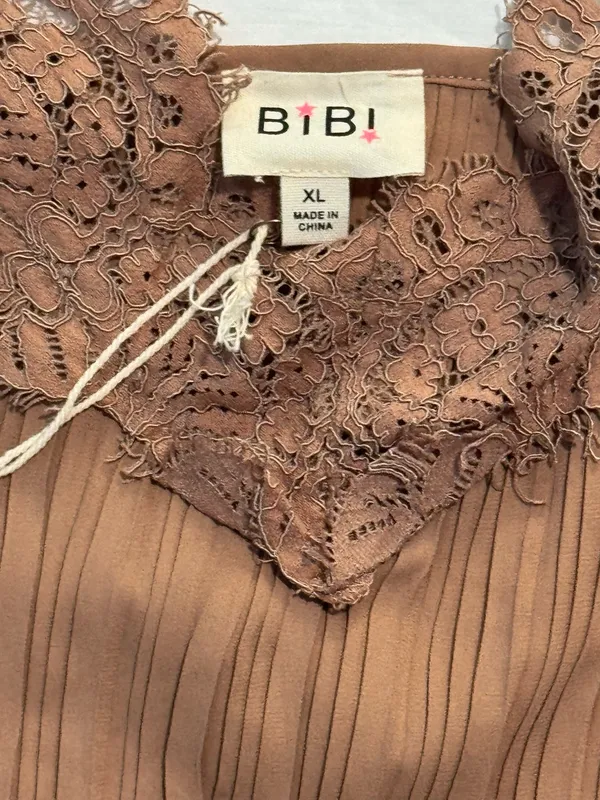 BiBi Brown Pleated Cami with Lace Trim Size XL - Image 7