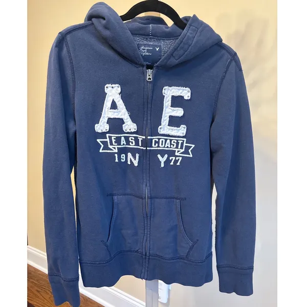 American Eagle Vintage Y2K Zip Hoodie Sweatshirt Medium Spell Out - Image 6