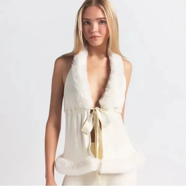 SKIMS (G14) Cloud Fur Halter TOP | Size Small | Color Ecru - Image 3