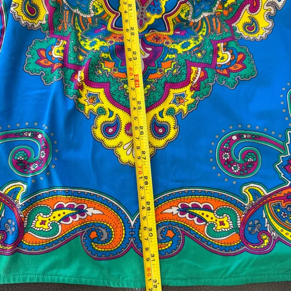 Vibrant Boho Paisley Mini Dress 🌈 Deep V Neck Festival Summer Dress | Blue & Green Statement Piece | Size S (Forever 21) ✨ - Image 8