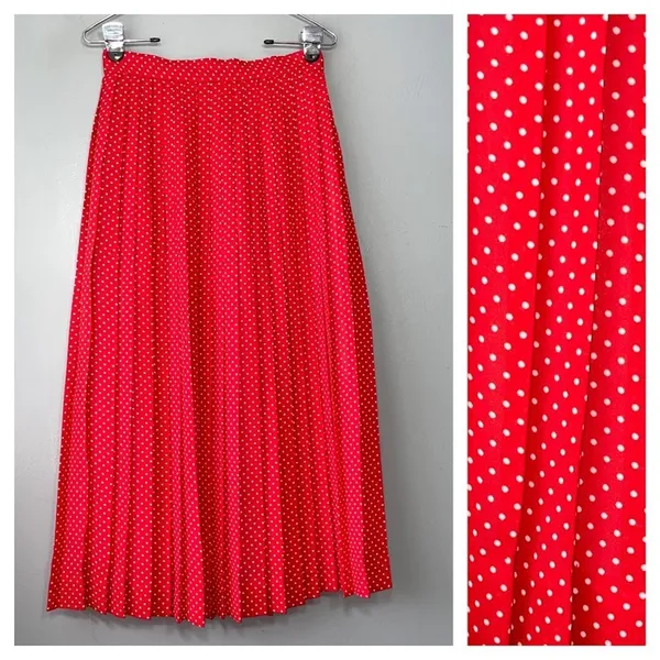 Vintage Skirt Size 6 Red White Polka Dot Accordian Pleat Pin Up Rockabilly Retro - Image 2