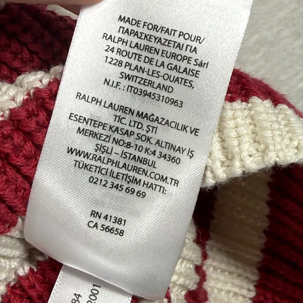 Lauren Ralph Lauren Striped Cotton Shaker Knit Sweater Red Cream L 200815982001 - Image 7