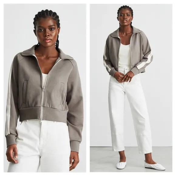 Everlane The Dream Zip-Up Side Stripe Sporty Knit Crop Jacket In Clay XS - Image 4
