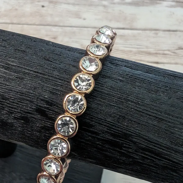 Vintage Bracelet / Bangle - Rose Gold Tone & Clear Gems - Image 3