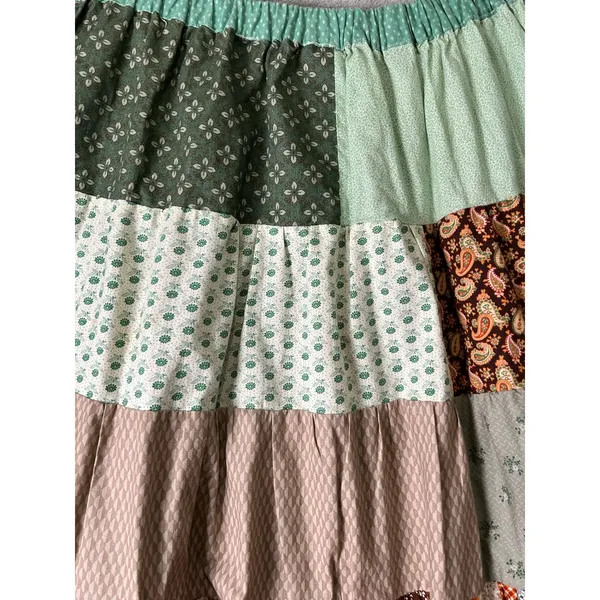 Vintage Homemade Patchwork Maxi Skirt Boho Prairie Cottagecore Peasant Tiered - Image 4