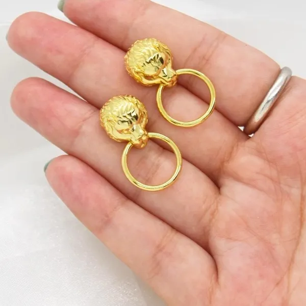 Leo Lion Ring Earring Studs Gold - Image 4