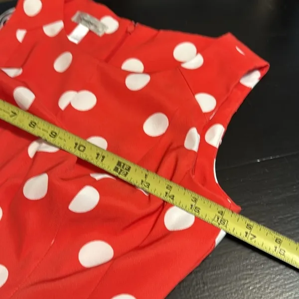 Dressbarn Red White Polka‎ Dot Dress Sleeveless Fit Flare Pockets Retro Size 4 - Image 5