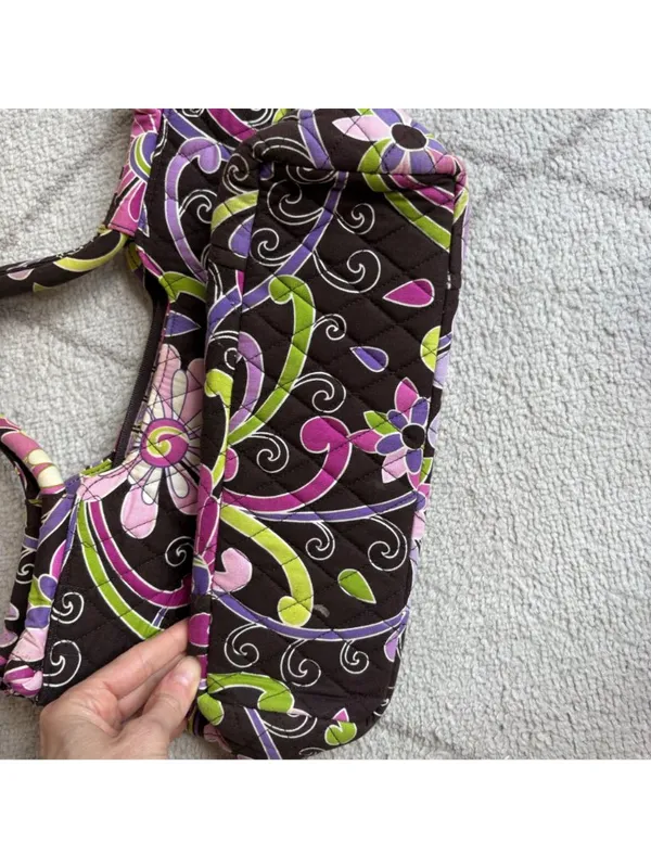 Vera Bradley Quilted Shoulder Bag Floral Brown Pink Purple Green Cotton Purse - Image 6