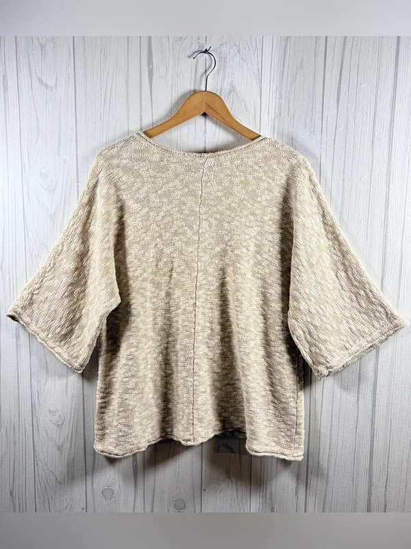 JM COLLECTION Oversized Beige Marled Knit Cardigan 1/2 Sleeve Boho Metallic, XL - Image 6