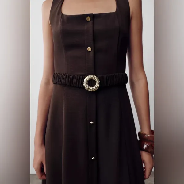 Nwt Zara Belted Midi Dress Size S - Image 3