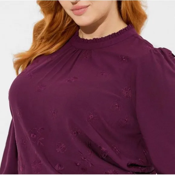 TORRID Challis Embroidered Cut Out Long Sleeve Blouse - Image 3