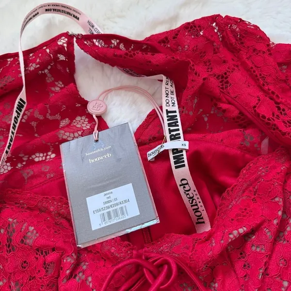 House of CB Jennica Satin & Lace Mini Dress XS - Red - Image 6