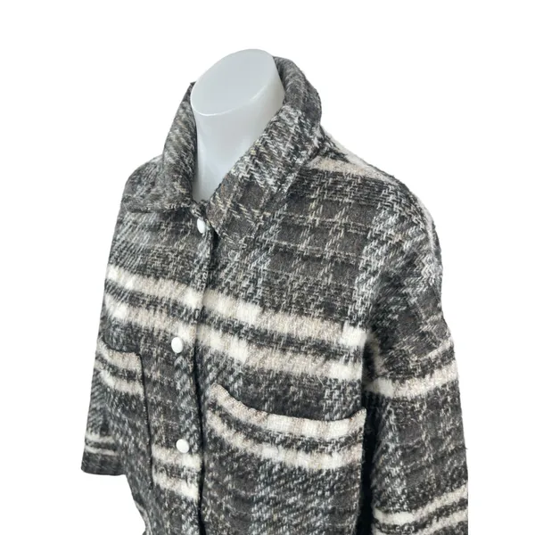 Missguided Gray Wool Plaid Collared Long Sleeve Button Down Shirt Coat Jacket 6 - Image 4