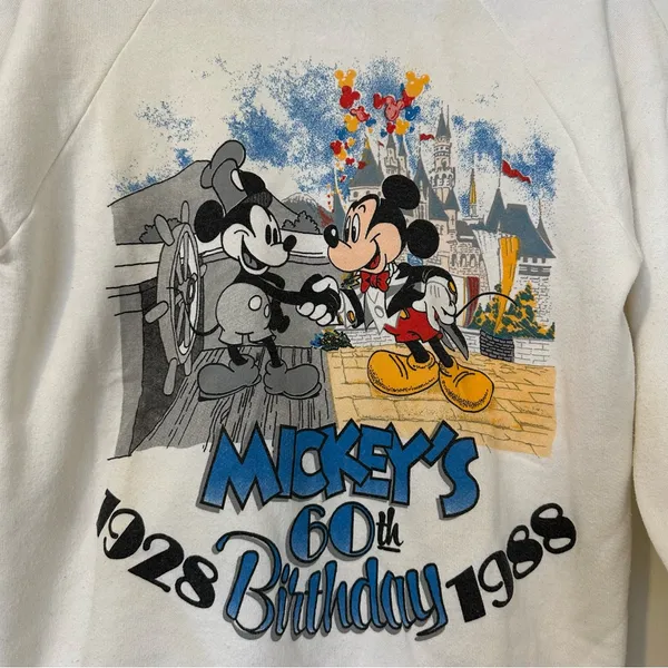 Vintage Walt Disney Mickey’s 60th Birthday Graphic Crewneck Sweatshirt Medium - Image 2