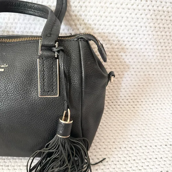 Kate Spade Small Top Zip Alena Black Leather Satchel Shoulder Bag Tassel Fob - Image 4